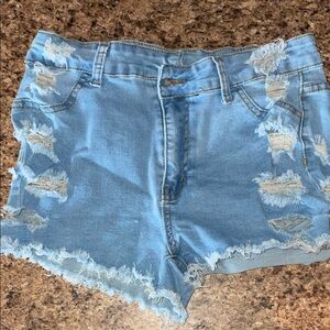 Distressed Light Blue Denim Shorts